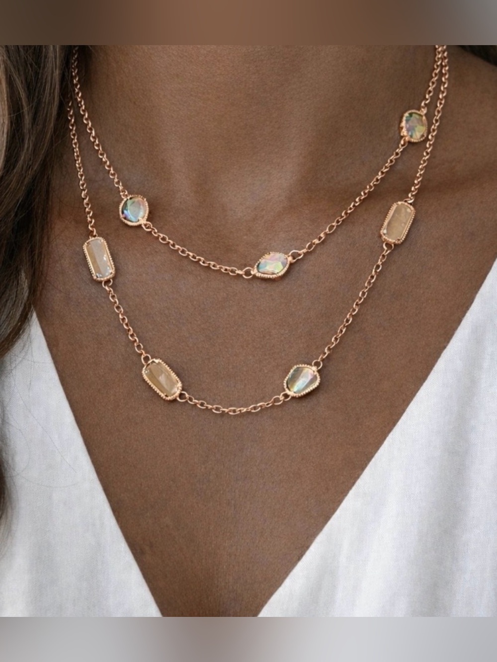 Rose Gold Double-Layer Opal Station Necklace